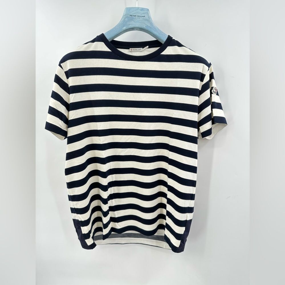 Moncler Creme & Blue MAGLIA T-SHIRT made in Italy 2XL slim fit (A-1)